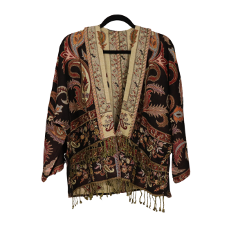 Hand Embroidered Beige Kashmiri Short Jacket