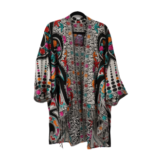 Hand Embroidered Black, White & Neon Kashmiri Long Jacket