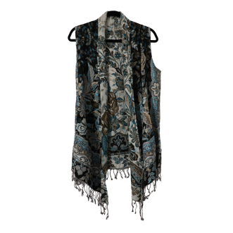 Hand Embroidered Aqua Floral Kashmiri Vest Jacket